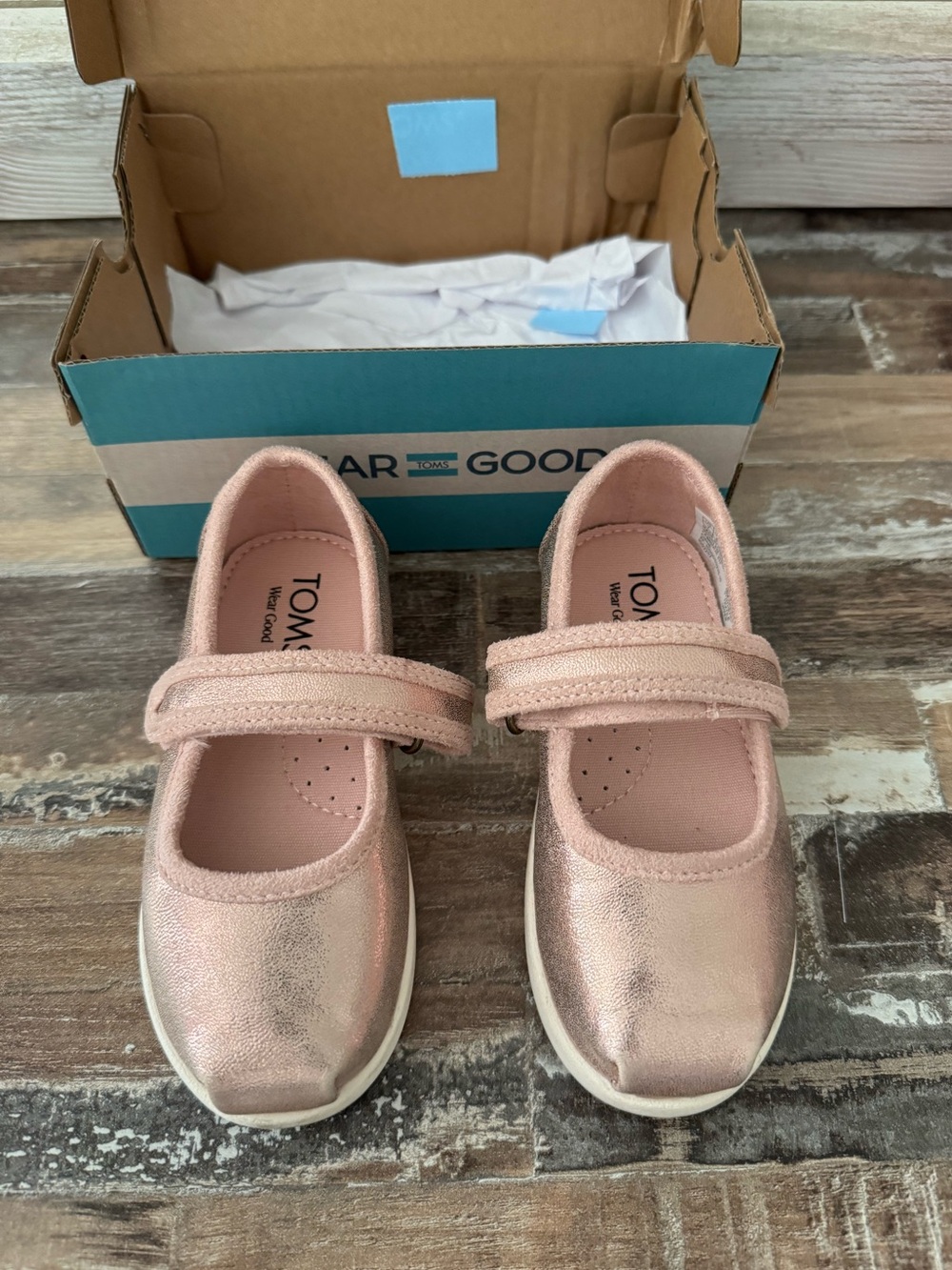 Toms Girls Metallic Pink Mary Jane Velcro Shoes